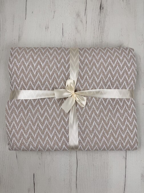 Плед Валенсия с бахромой Влади, белый/ песочный, ANTONIO