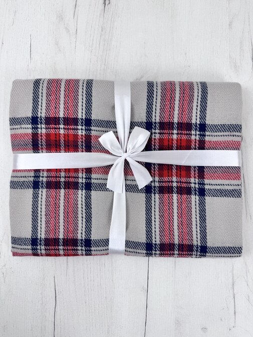 Плед Элис с бахромой Влади, бежевый-красный-синий, В15