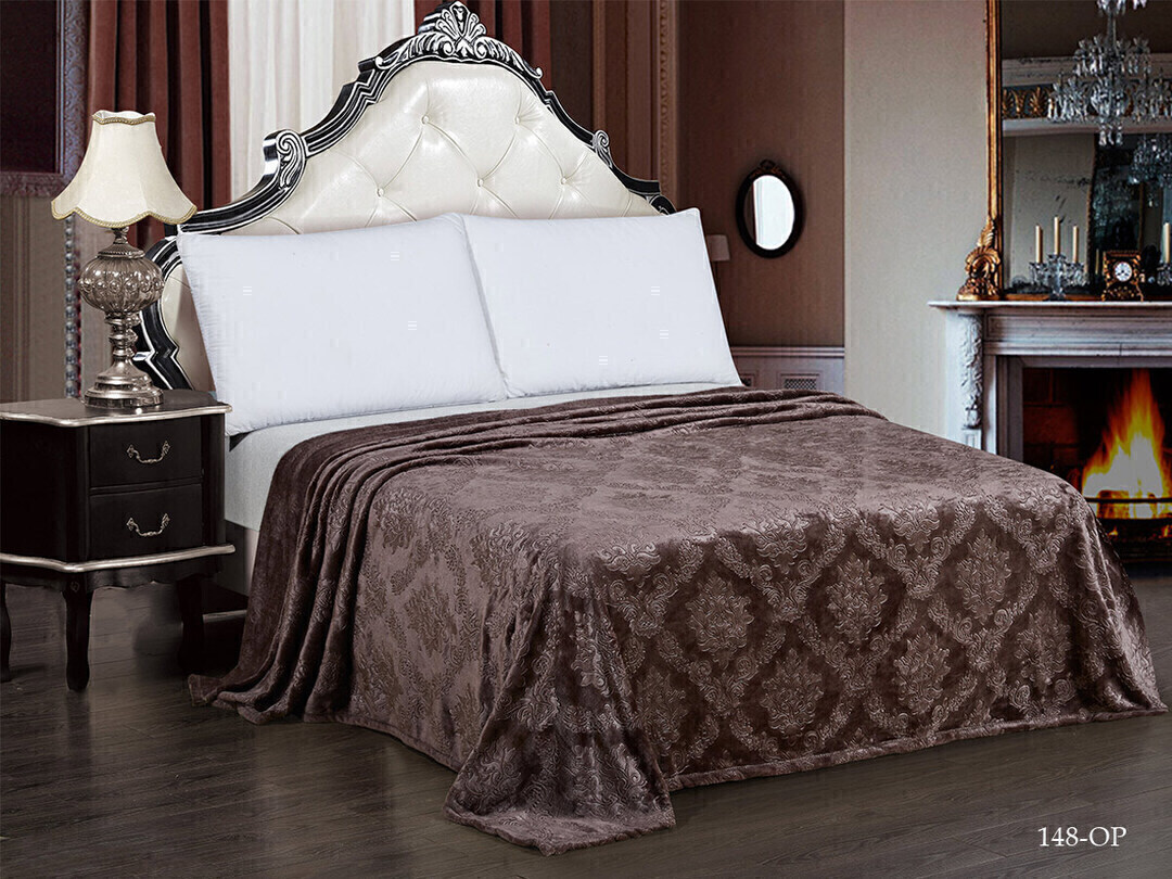 Плед однотонный жаккард Элит Реноме, 148 вензель кофе с молоком