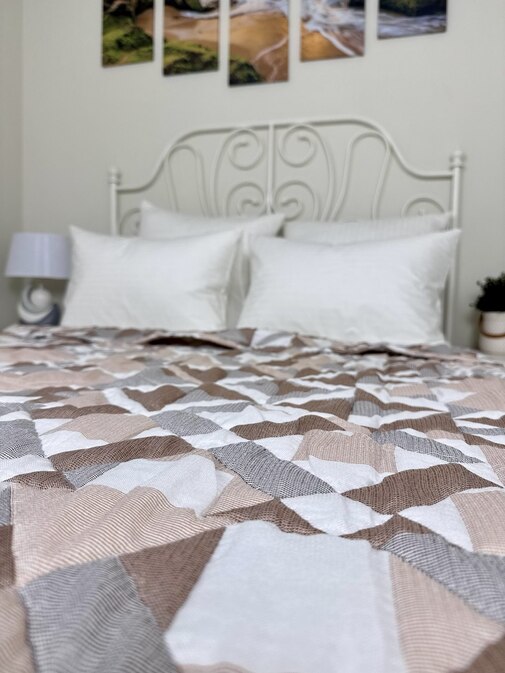 Покрывало жаккардовое Элит Влади, Листья, белый-бежевый-зеленый