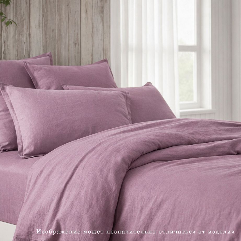 КПБ теплый лен с простыней на резинке (160*200*30) Koenigson<17-1610 Hallon>