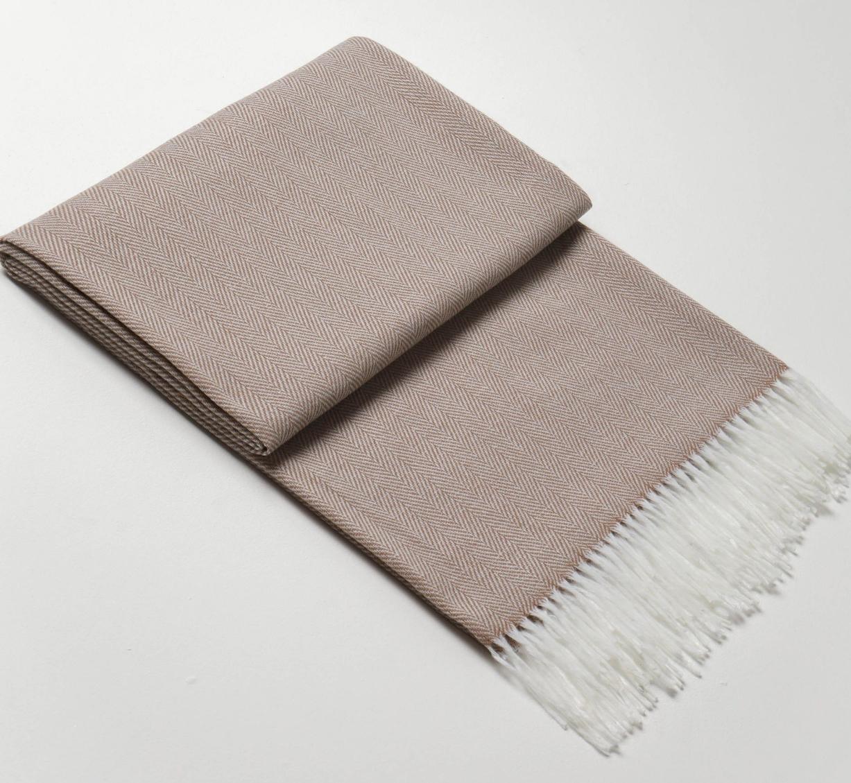 Плед Милан с бахромой Влади, белый-бежевый-рап 2, В12