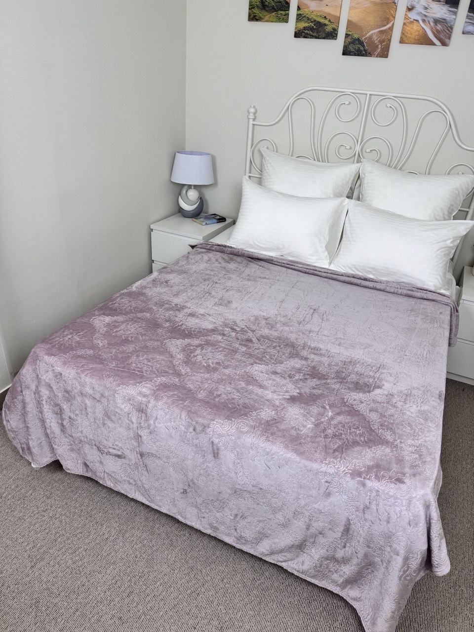 Плед однотонный жаккард в пакете Реноме, 042 вензель сухая роза