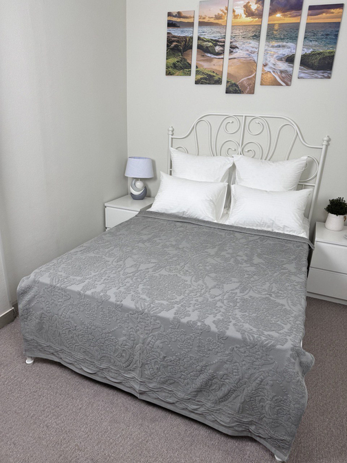 Покрывало махровое 22..421 7Я, 2208421, серо-зеленый