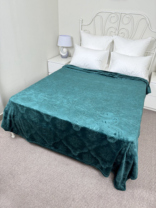 Плед однотонный жаккард Элит Реноме, 100 вензель изумруд