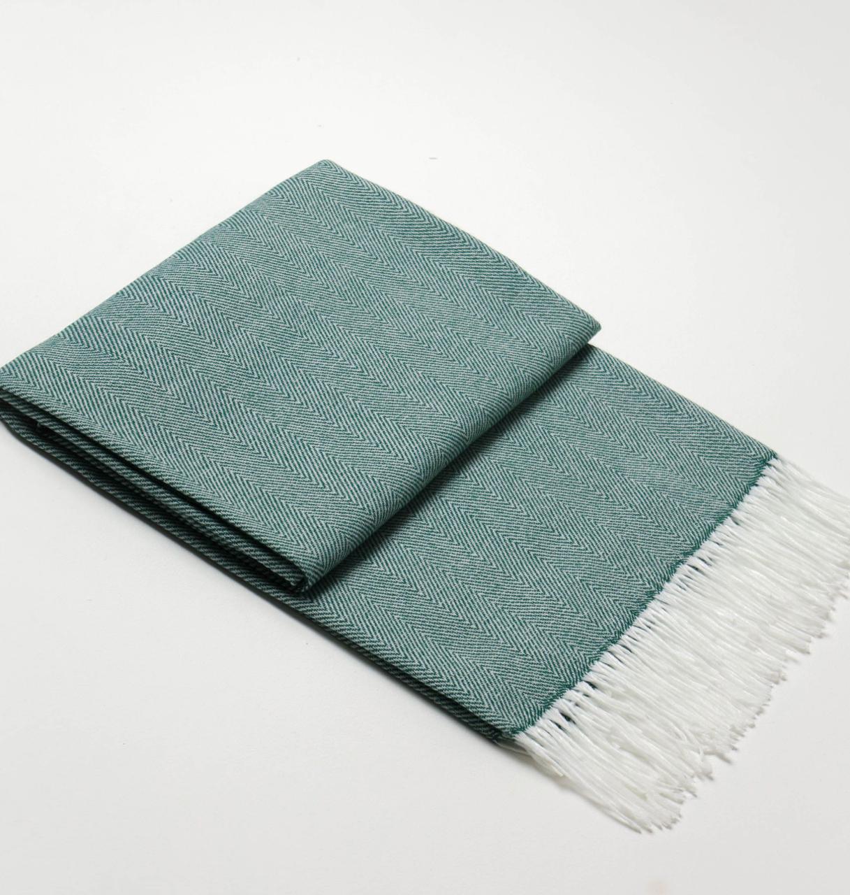 Плед Милан с бахромой Влади, белый-зеленый-рап 1, В11