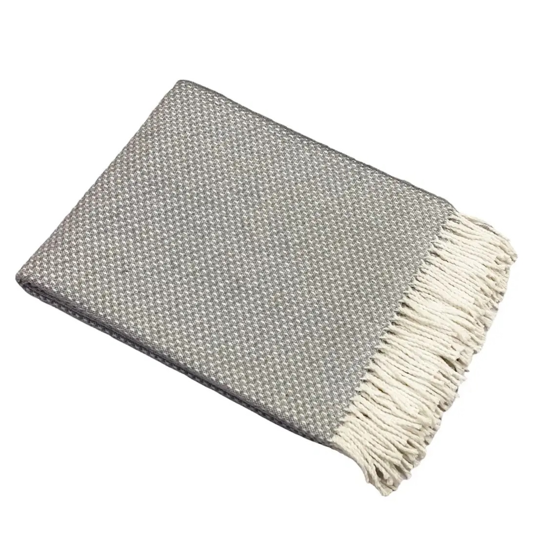 Плед Валенсия с бахромой Влади, белый дымчатый, BOUCLE