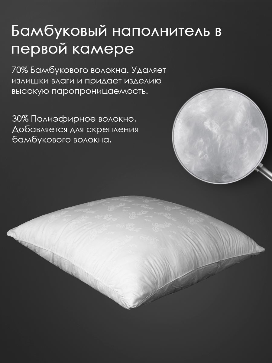 Подушка бамбук, заменитель лебяжьего пуха тк хлопковая  Реноме