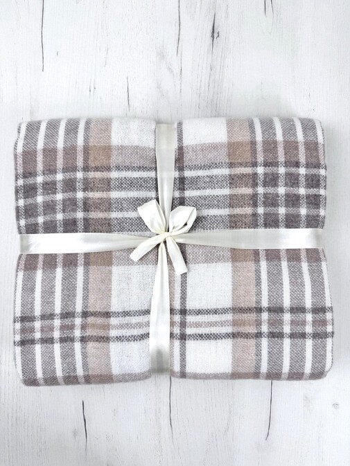 Плед Метро с бахромой Влади, белый-бежевый-коричневый, CANNY