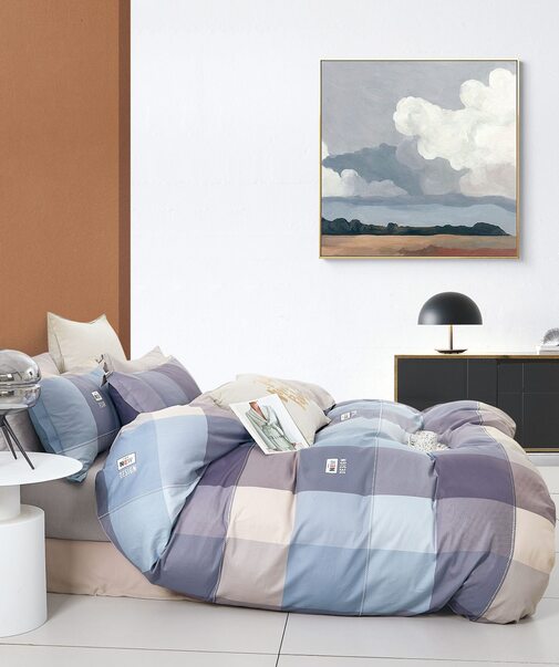 КПБ  сатин Темно-синяя коллекция с увеличенной простыней Реноме<ПП 7445> 