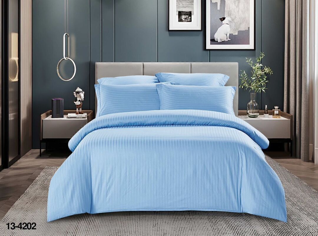 КПБ  страйп-сатин Люксор<13-4202 Голубая Лагуна Полоса 1х1 Скидка>