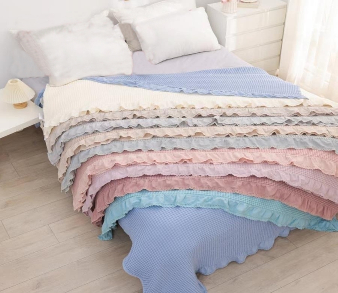 Покрывало вафельное 30..445 7Я, 3010445, серо-зеленый