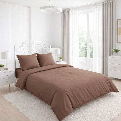 КПБ  поплин однотонный Оливковая коллекция Реноме<18-1324 Молочный шоколад> 