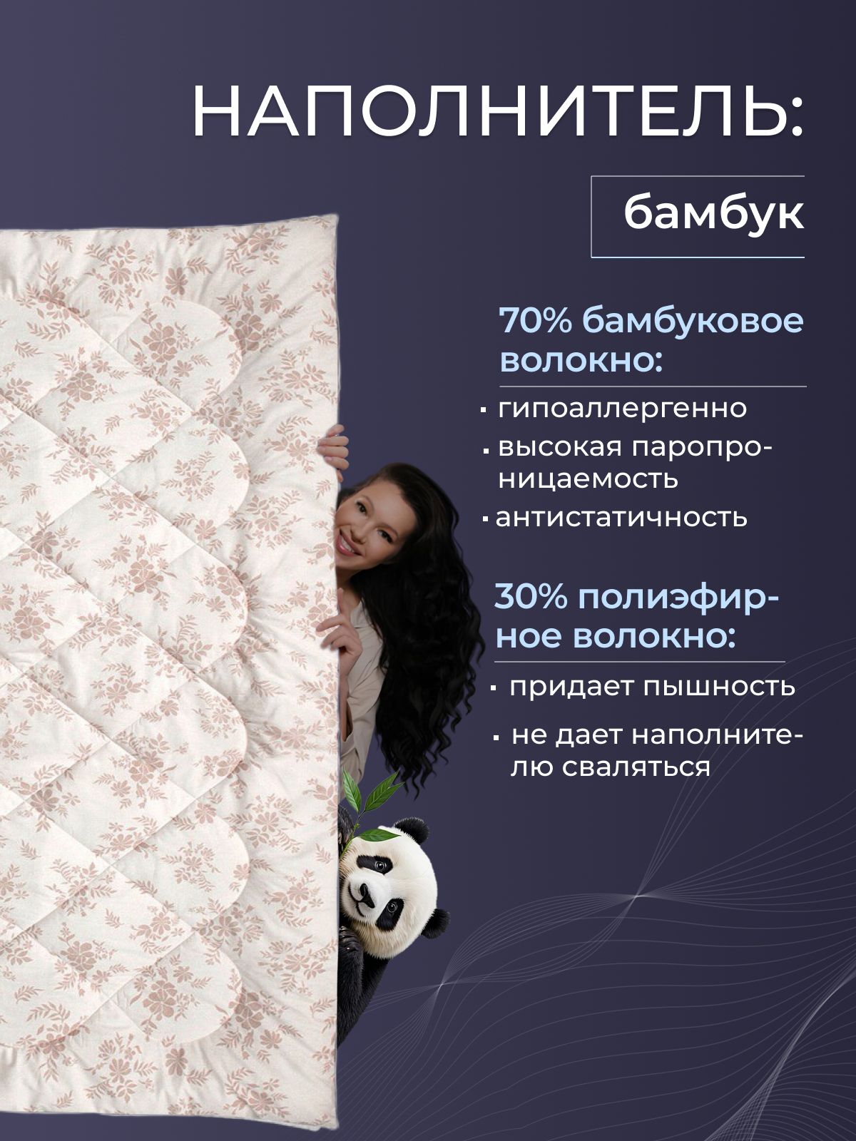 Одеяло бамбук  поплин Реноме