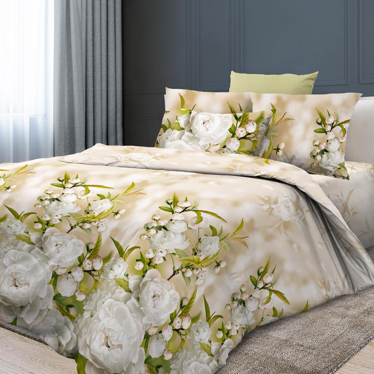 КПБ  бязь Премиум Реноме<6321-1 Белые бутоны> 