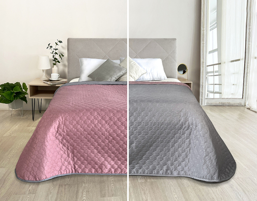 Покрывало окантованное микрофибра Viola, ПМ-104, брусничный/серый