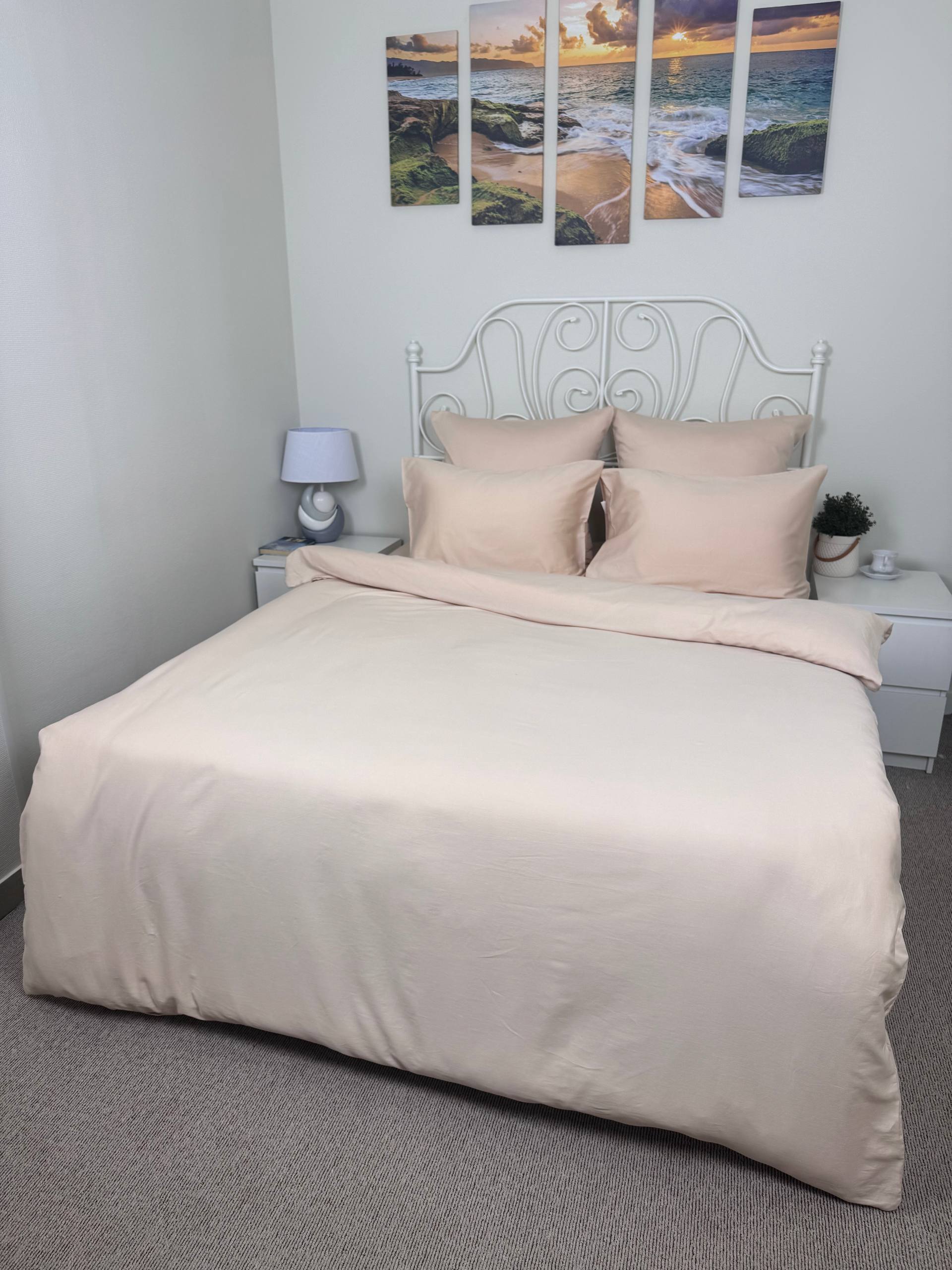 КПБ сатин однотонный Темно-синяя коллекция Реноме<OS-009 Бежевый>