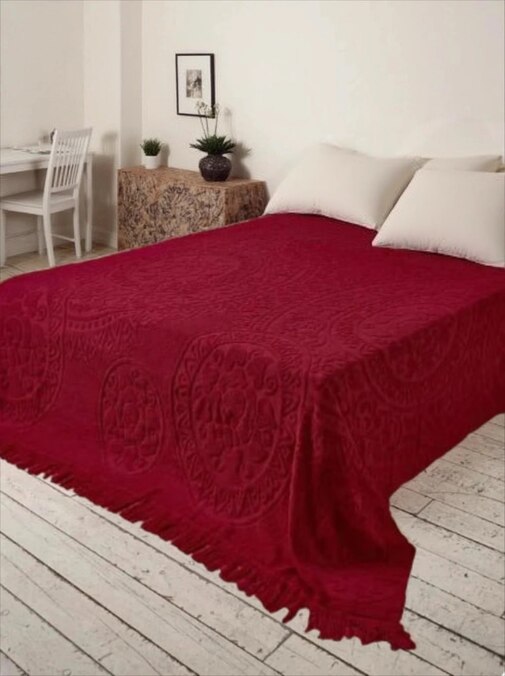 Покрывало махровое Узелочки  с бахромой Сафия Хоум, бордовый