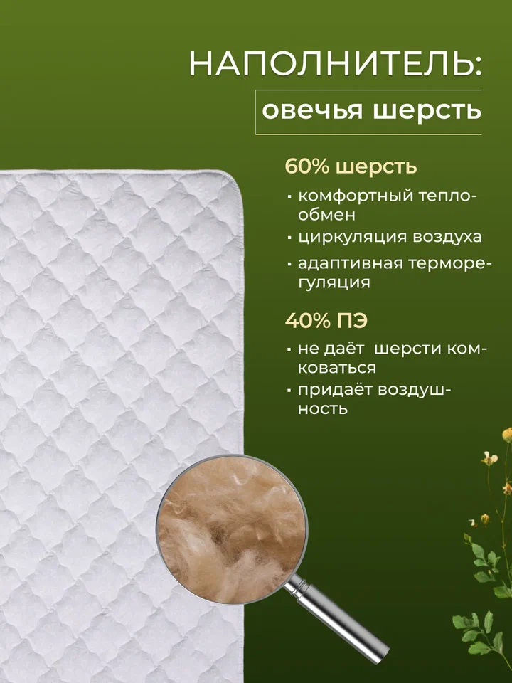 Наматрасник овечья шерсть  микрофибра Реноме