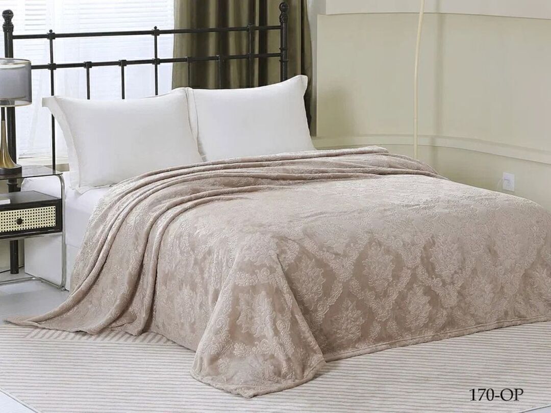 Плед однотонный жаккард Элит Реноме, 170 вензель песочный