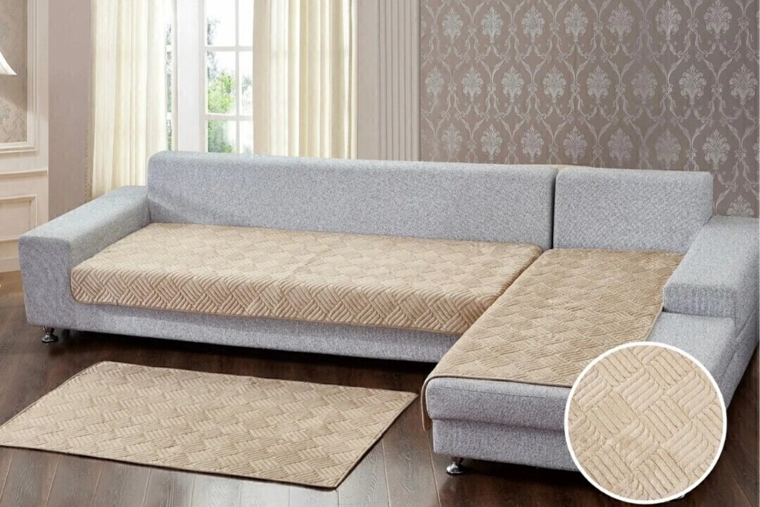 Комплект накидок на диван с оттоманкой -2шт+ мех стрижка СД