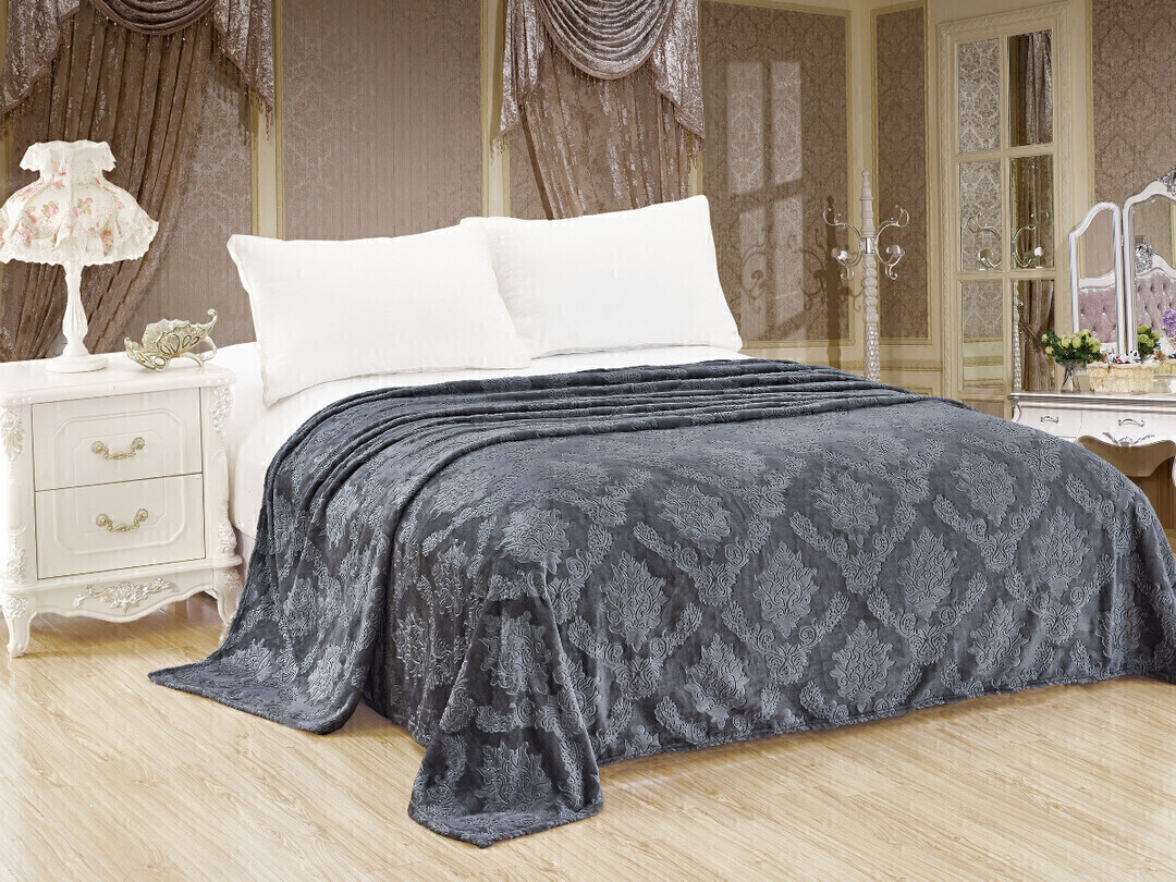 Плед однотонный жаккард Элит Реноме, 098 вензель серый