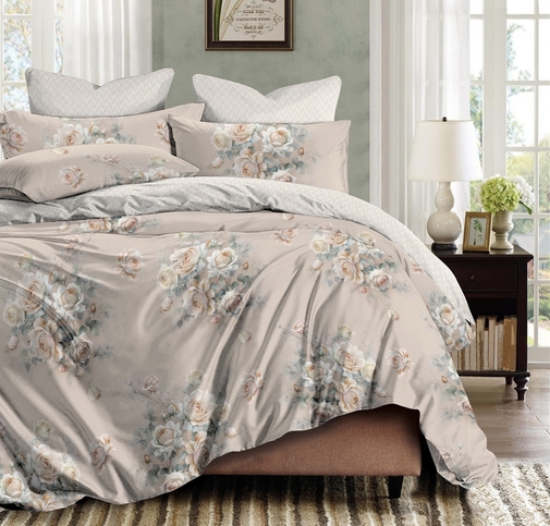 КПБ  сатин Темно-синяя коллекция с простыней на резинке (160*200*25) Стандарт Реноме<St-2558> 