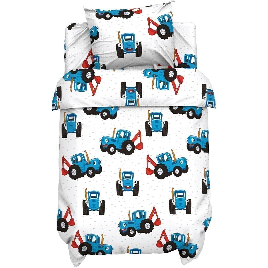 КПБ в детскую кроватку поплин с простыней на резинке Мульты<7655015 Синий трактор Любимый малыш>