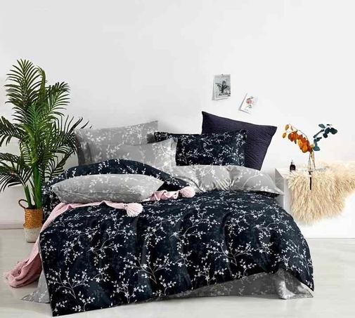 КПБ  сатин Темно-синяя коллекция Стандарт Реноме<St-2497> 