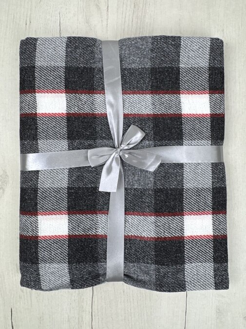 Плед Элис с бахромой Влади, белый-серый-красный, В6