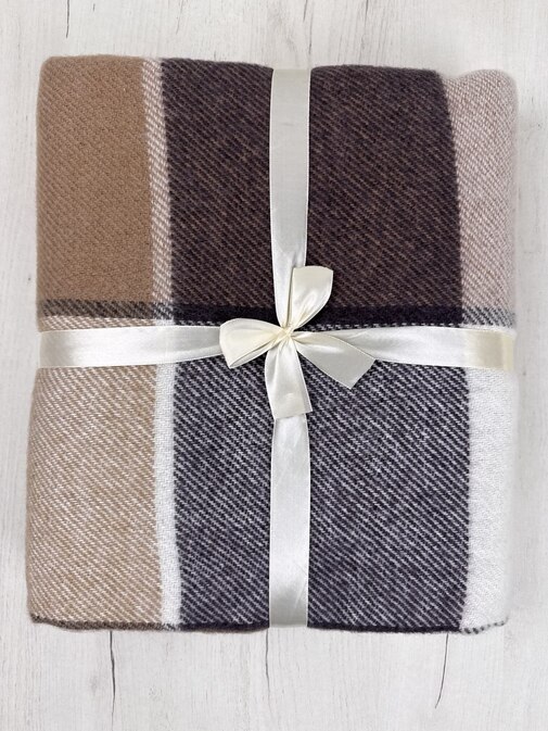 Плед Эльф с бахромой Влади, белый-бежевый-коричневый, LIAM