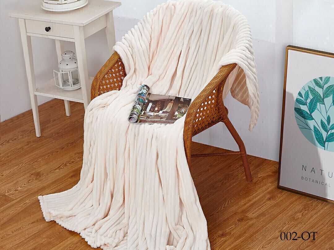 Плед однотонный жаккард в пакете Реноме, 002 орризонте слоновая кость