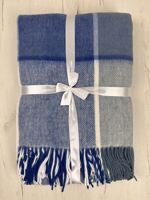 Плед Эльф с бахромой Влади, белый-сер.голубой-кобальт, LIAM