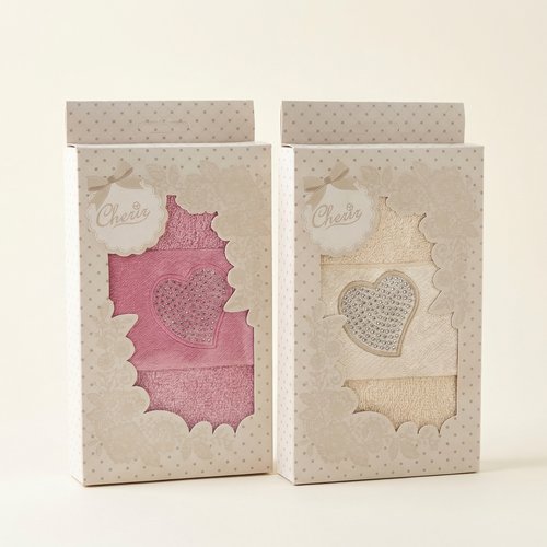 Полотенце махровое в коробке Сердца стразы Cherir/Черир