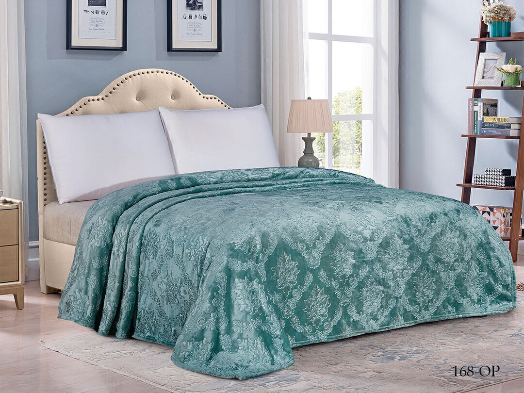 Плед однотонный жаккард Элит Реноме, 168 вензель изумруд