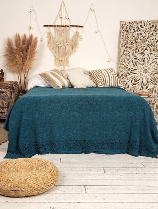 Покрывало махровое Камелия с бахромой Сафия Хоум, 3214, темно-зеленый