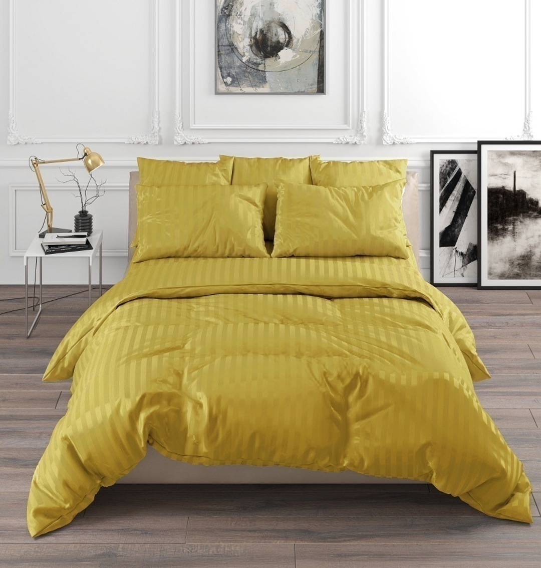 КПБ  страйп-сатин 4 наволочки Viola<СС-022 горчица Скидка Акция26>