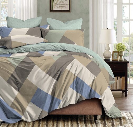 КПБ  сатин Темно-синяя коллекция с простыней на резинке (180*200*25) Стандарт Реноме Скидка<St-2554> 