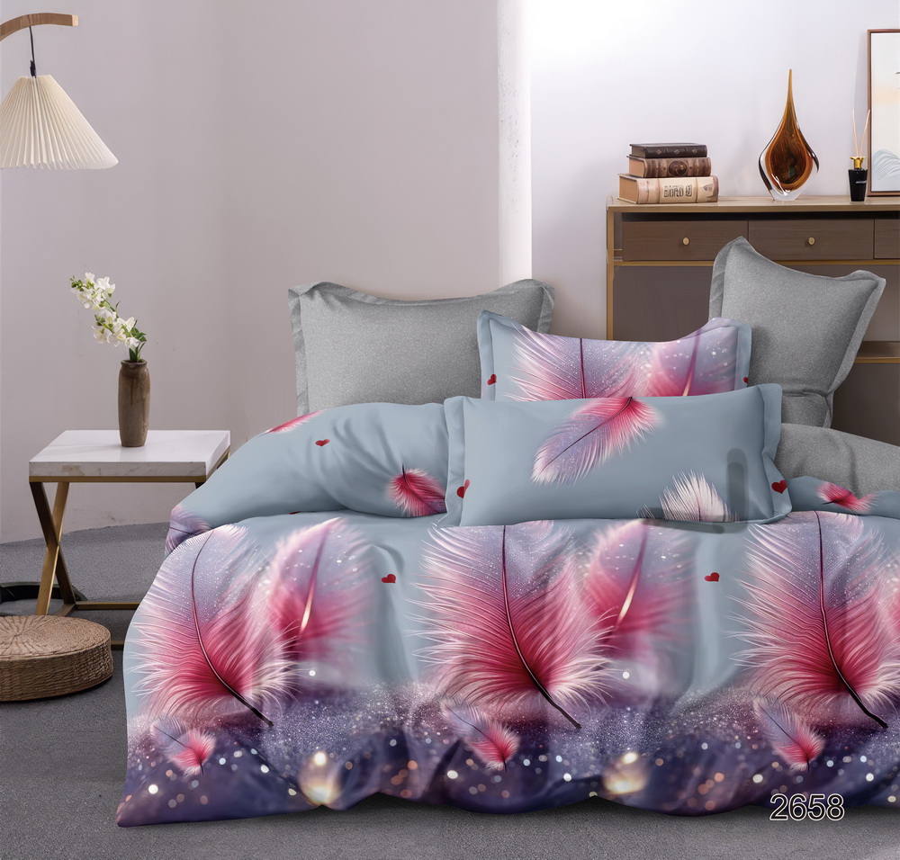 КПБ  сатин Темно-синяя коллекция с простыней на резинке (160*200*25) Стандарт Реноме<St-2658> 