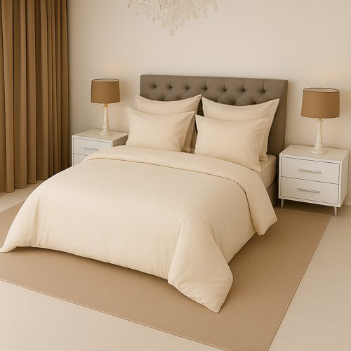 КПБ  сатин однотонный Темно-синяя коллекция Реноме<OS-009 Бежевый> 