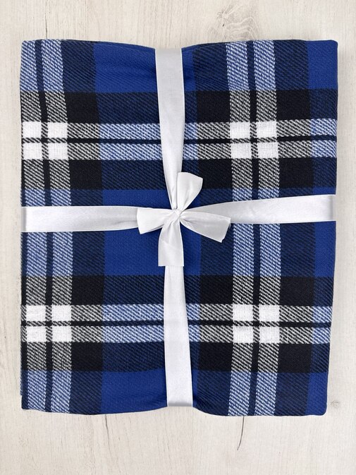 Плед Элис с бахромой Влади, синий-белый-т.синий, В8