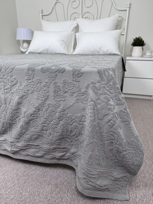 Покрывало махровое 22..421 7Я, 2208421, серо-зеленый