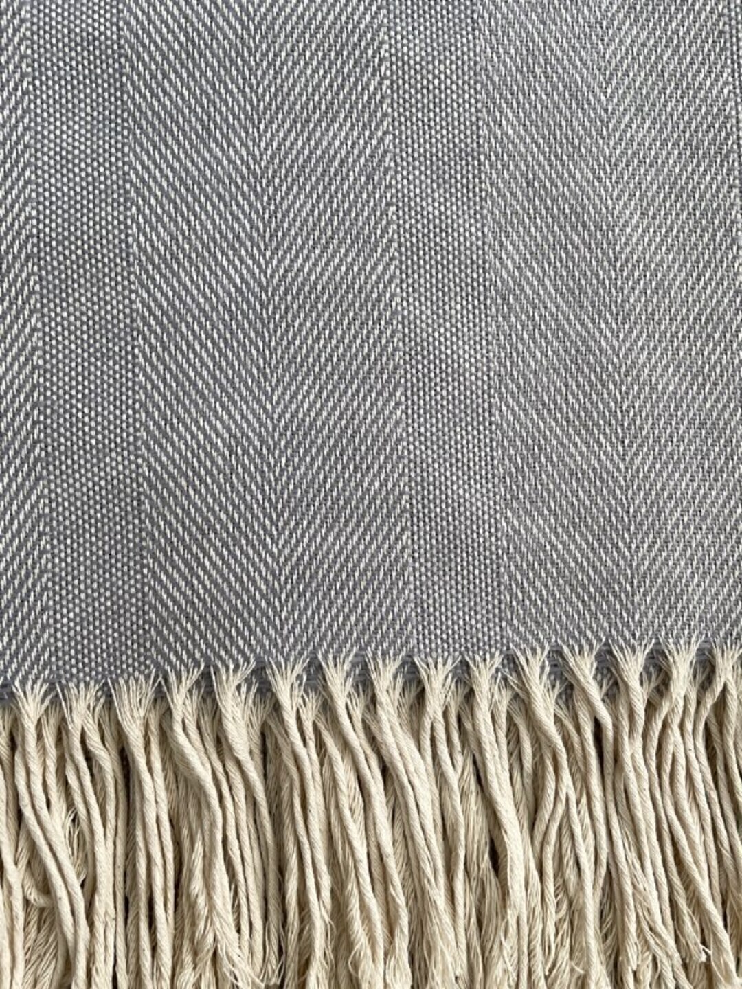 Плед Елочка с бахромой Влади, белый-бежевый, 9050165