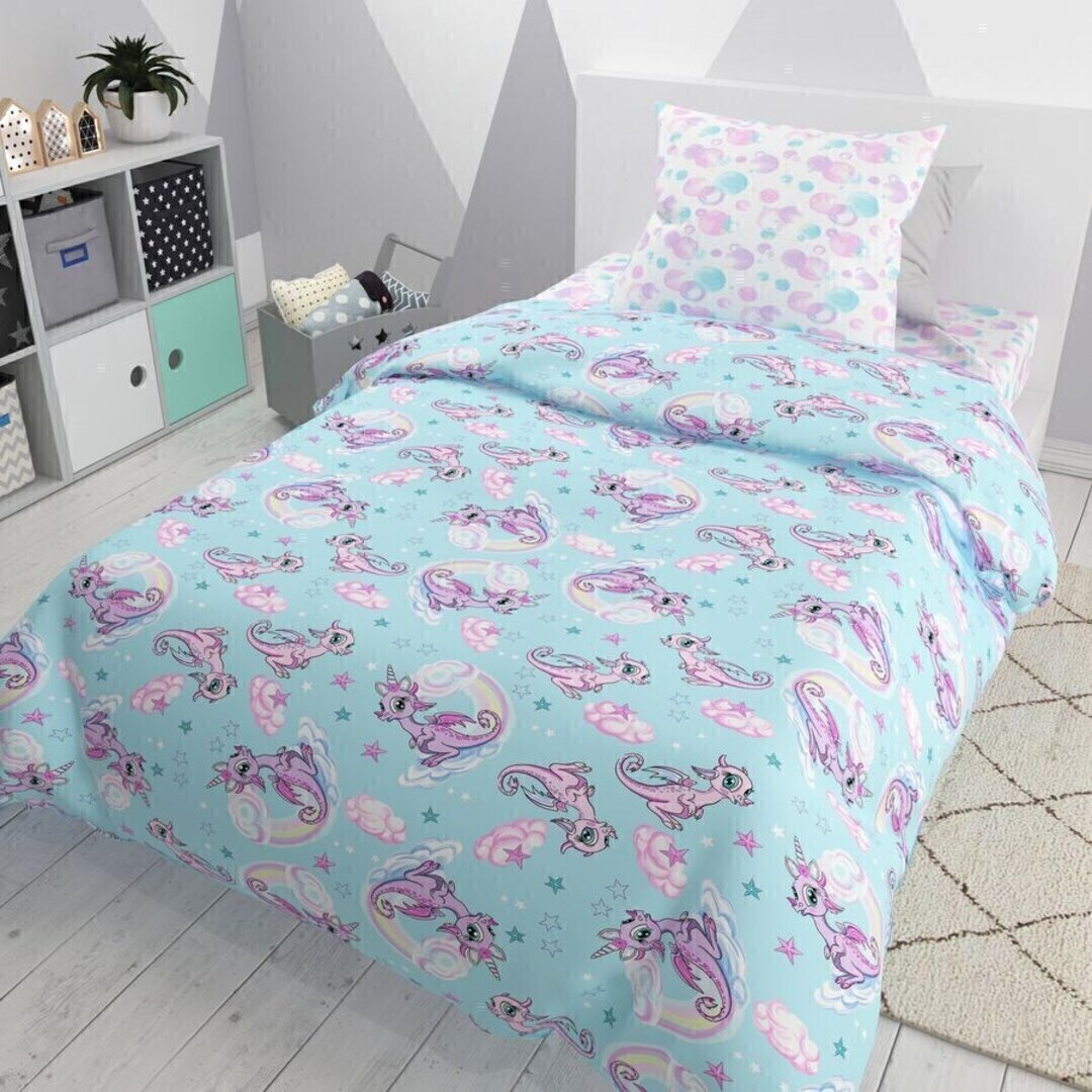 КПБ детский поплин (нав. 70*70) Браво Кидс New collection<6037-1+6037а-1 Единороги Скидка Акция29>