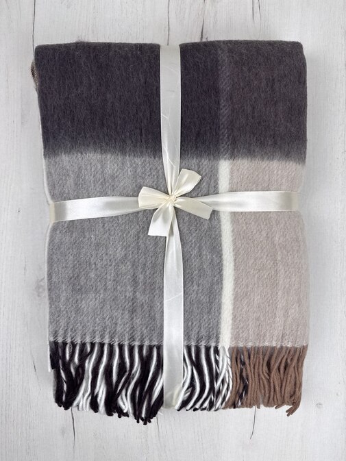 Плед Эльф с бахромой Влади, белый-бежевый-коричневый, ЛИАМ