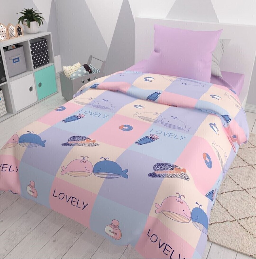 КПБ детский поплин (нав. 70*70) Браво Кидс New collection<5838-1+4078а-1 Киты Скидка Акция29>