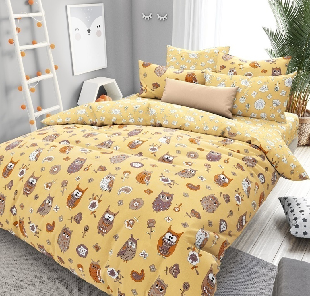 КПБ детский поплин Люксор<Совята желтый Скидка Акция16>